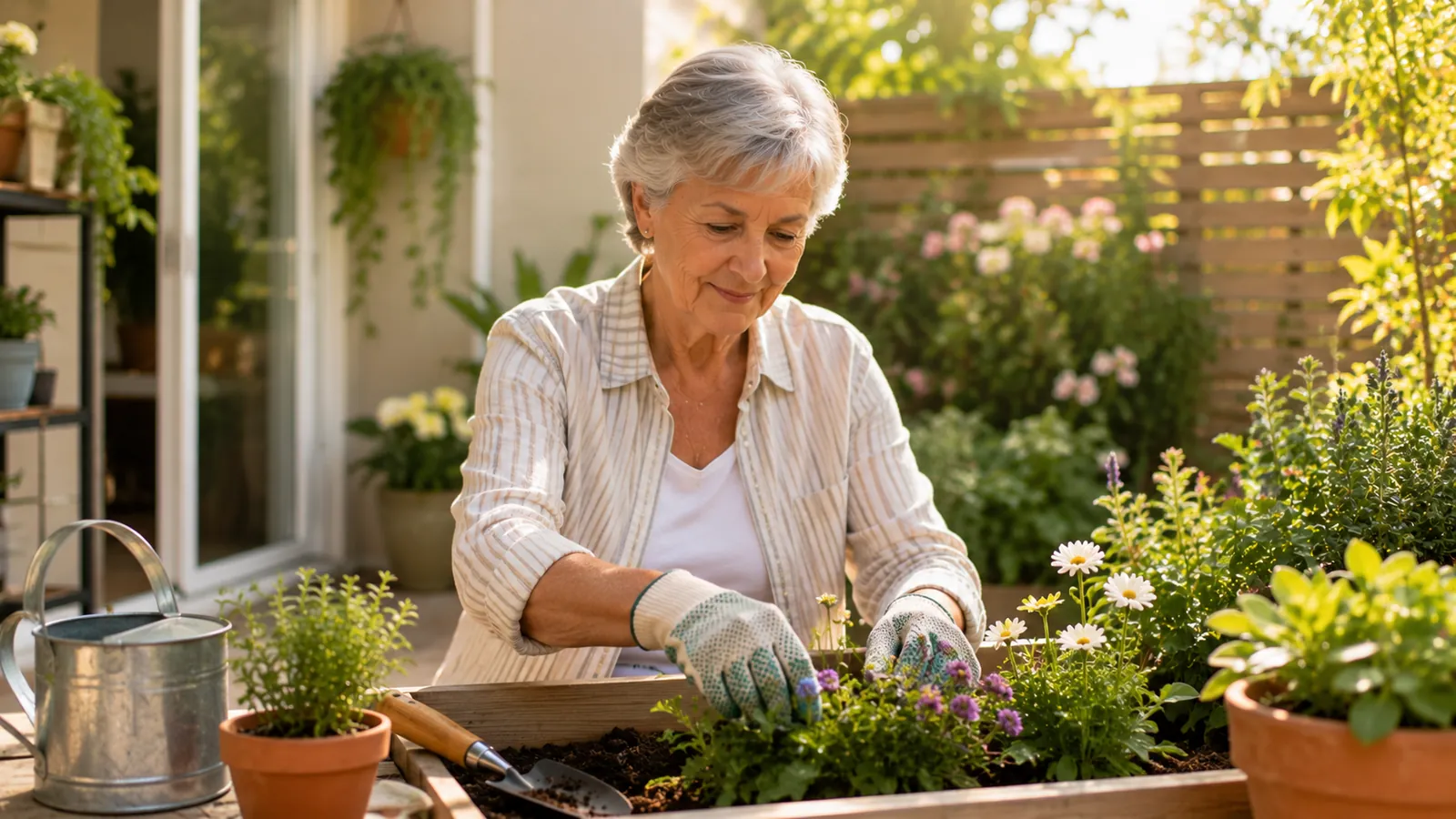 An older participant in a home garden — home, sustained